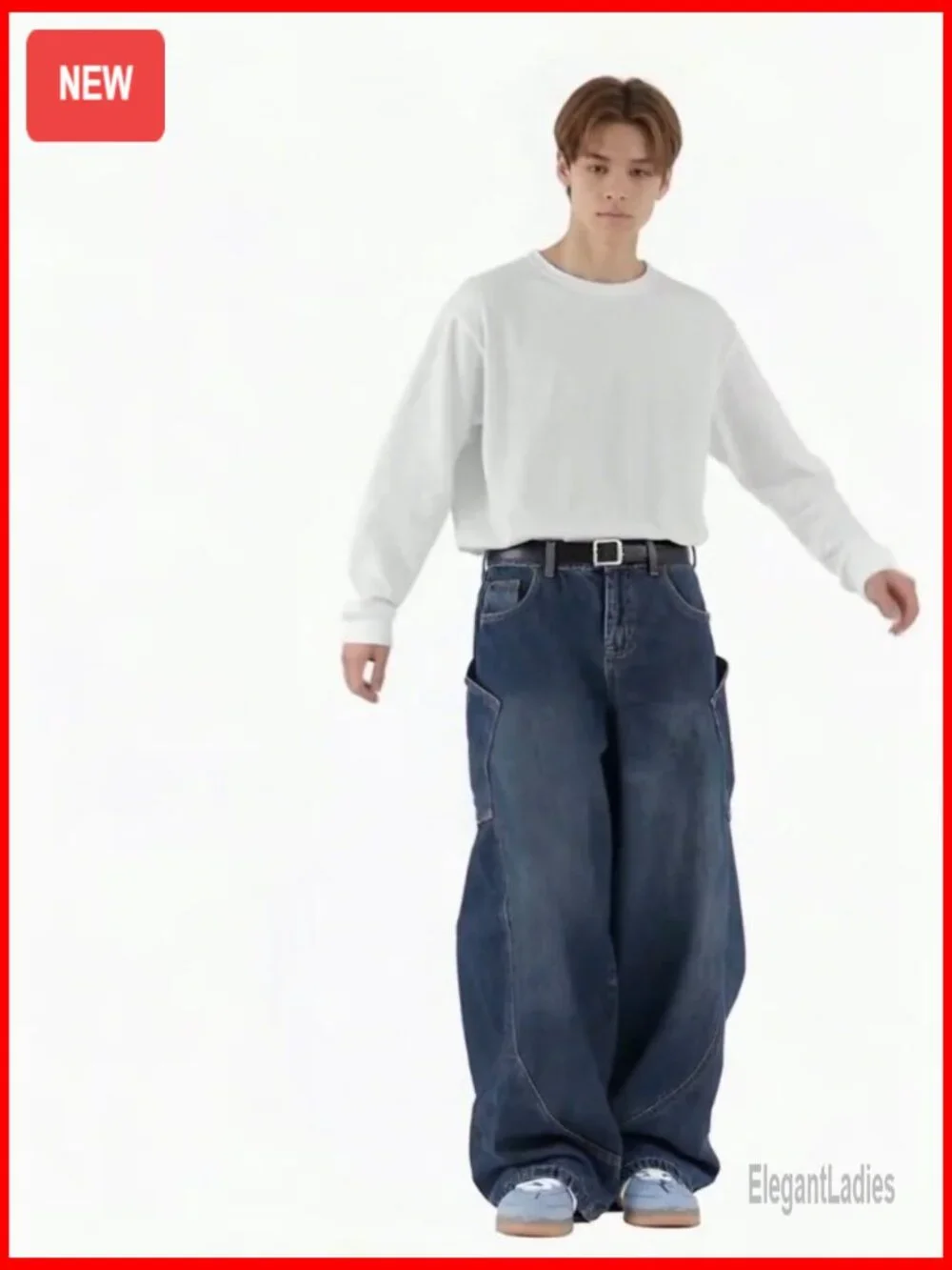 Baggy Barrel Wide Leg Jeans Loose Fit Streetwear Y2K Hip Hop Denim Pants - Picture 7 of 7